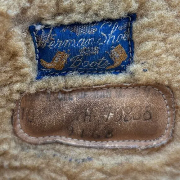 Vintage Herman Shoe Boots Leather Shearling Lined Work Boots Men's 10