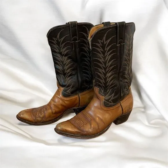 Vintage Justin Brown Tan Leather Western Boots Cowboy Horse 8D Work
