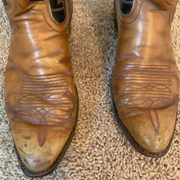 Vintage Justin Brown Tan Leather Western Boots Cowboy Horse 8D Work