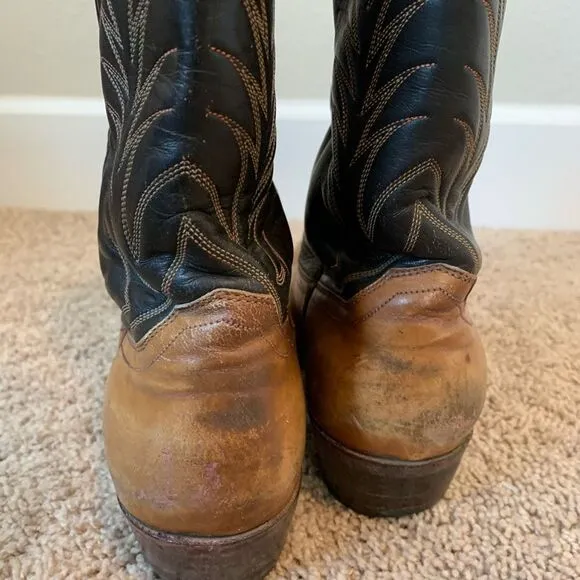 Vintage Justin Brown Tan Leather Western Boots Cowboy Horse 8D Work