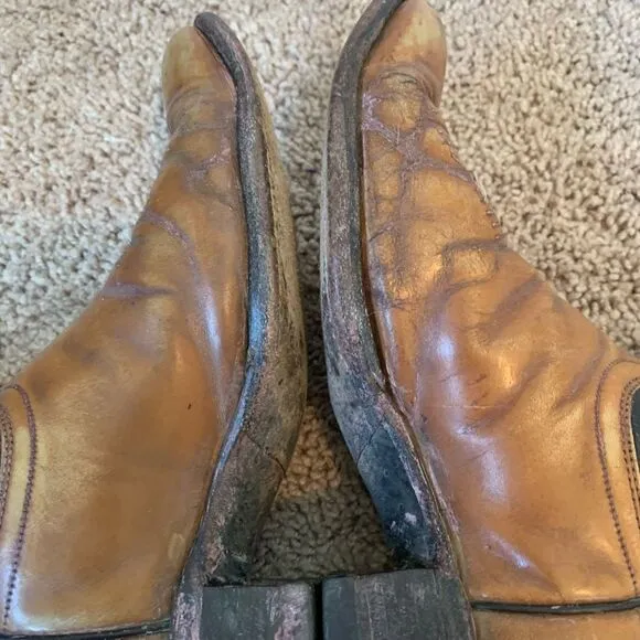 Vintage Justin Brown Tan Leather Western Boots Cowboy Horse 8D Work