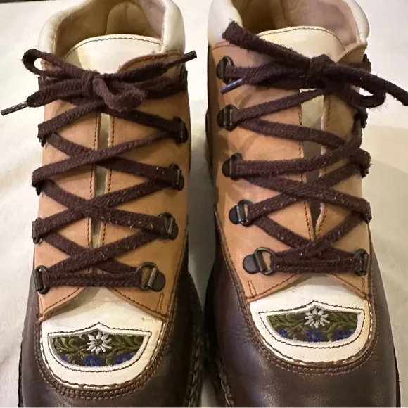 Vintage Kandahar Hiking Boots Women’s 8.5 snow lace up flower embroidery brown