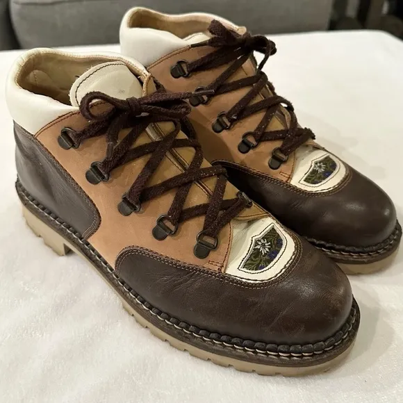 Vintage Kandahar Hiking Boots Women’s 8.5 snow lace up flower embroidery brown