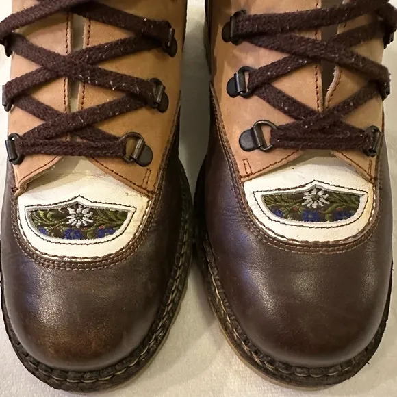 Vintage Kandahar Hiking Boots Women’s 8.5 snow lace up flower embroidery brown