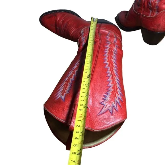 Vintage Larry Mahan Boots Tall Red Leather Size 5.5 Cowgirl Rodeo Western