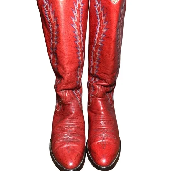 Vintage Larry Mahan Boots Tall Red Leather Size 5.5 Cowgirl Rodeo Western