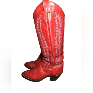 Vintage Larry Mahan Boots Tall Red Leather Size 5.5 Cowgirl Rodeo Western