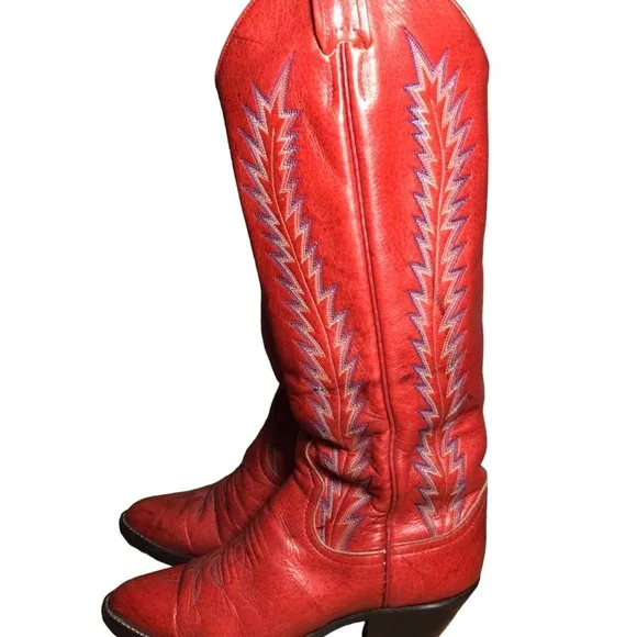 Vintage Larry Mahan Boots Tall Red Leather Size 5.5 Cowgirl Rodeo Western