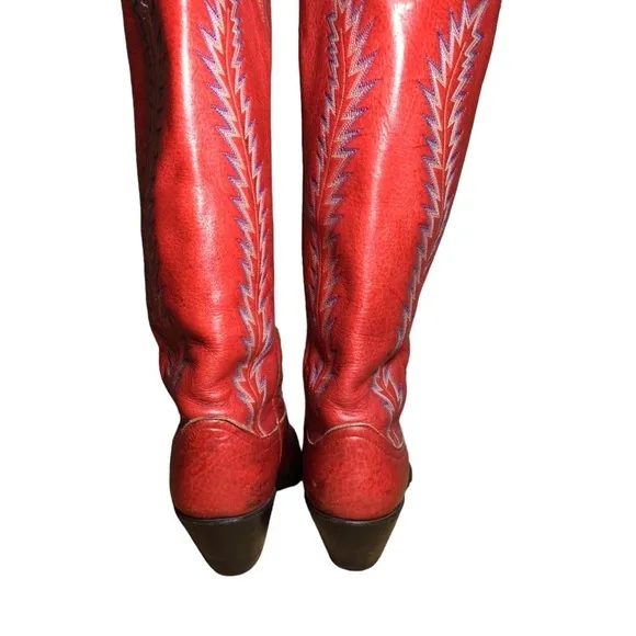 Vintage Larry Mahan Boots Tall Red Leather Size 5.5 Cowgirl Rodeo Western