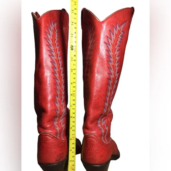Vintage Larry Mahan Boots Tall Red Leather Size 5.5 Cowgirl Rodeo Western