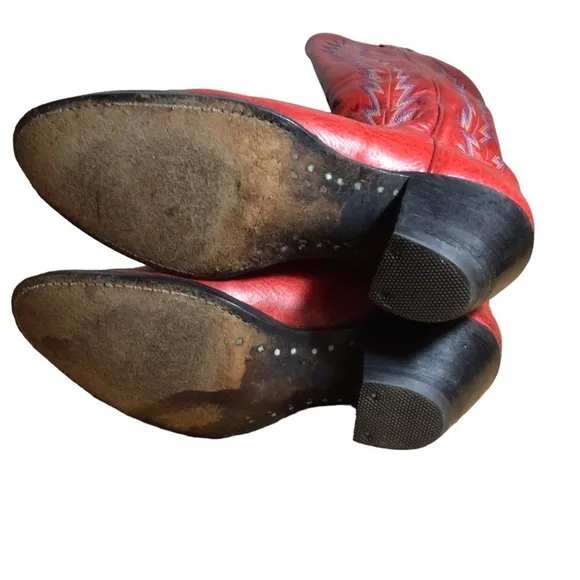 Vintage Larry Mahan Boots Tall Red Leather Size 5.5 Cowgirl Rodeo Western