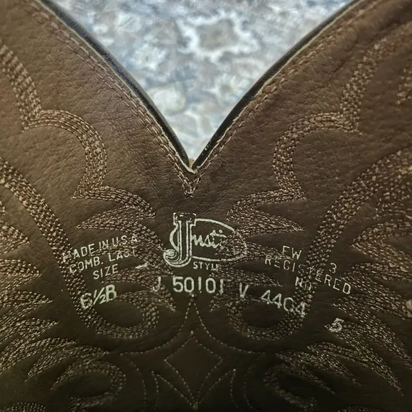 Vintage Leather Embroidered Croc Embossed Cowboy Western Boots Brown/Taupe - 6.5