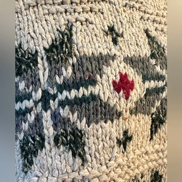 Vintage Limited Handknit Fisherman Tan/Green Fair Isle Wool Silk Sweater L