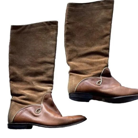 Vintage M Giovanni Z Women’s Leather Long Boots Brown Heel Western Sz 7 Italy