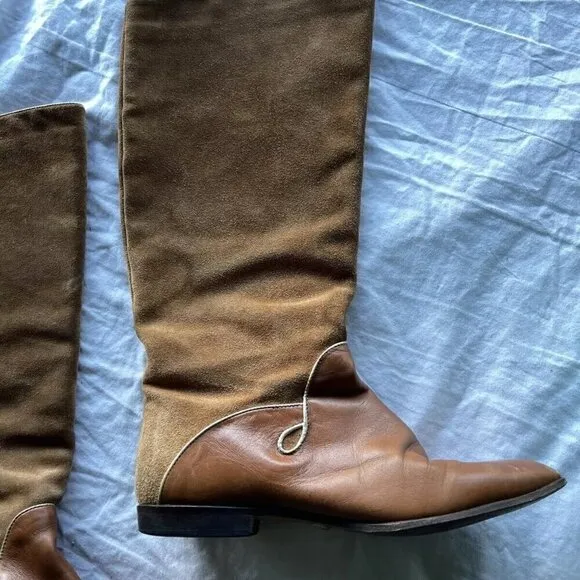 Vintage M Giovanni Z Women’s Leather Long Boots Brown Heel Western Sz 7 Italy