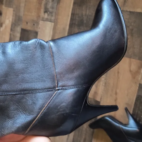Vintage Made In Brazil Tall Black Leather Heeled Boots Sz 6 Women