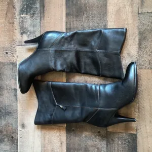 Vintage Made In Brazil Tall Black Leather Heeled Boots Sz 6 Women