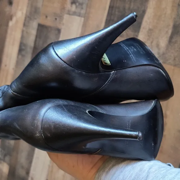 Vintage Made In Brazil Tall Black Leather Heeled Boots Sz 6 Women