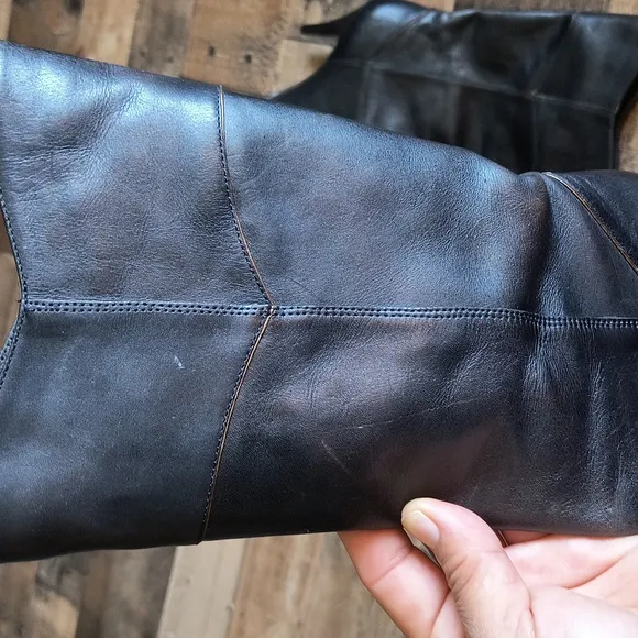 Vintage Made In Brazil Tall Black Leather Heeled Boots Sz 6 Women