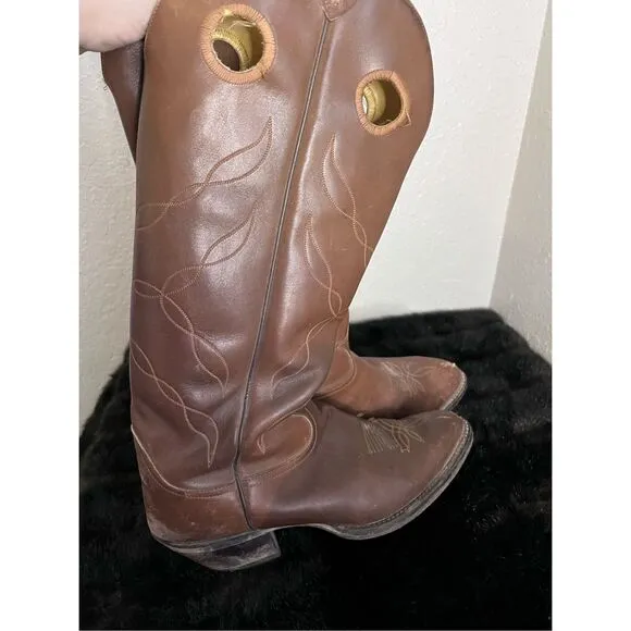 Vintage Men's TONY LAMA Tall Buckaroo Brown Cowboy Boots Size 12 d Style 5089