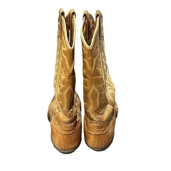 Vintage Nocona Men's Brown Leather Lizard Skin Western Cowboy Boots Size 7D