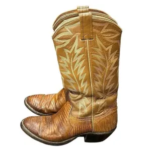 Vintage Nocona Men's Brown Leather Lizard Skin Western Cowboy Boots Size 7D
