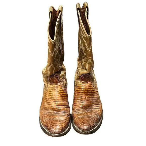 Vintage Nocona Men's Brown Leather Lizard Skin Western Cowboy Boots Size 7D
