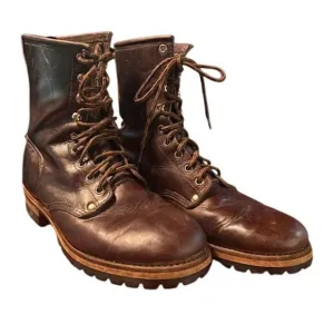 Vintage Parkstone Boots work brown leather stacked wood heel 8 inch men's size 9