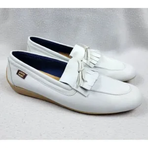 Vintage Pierre Cardin Tassel Loafers Men's Size 11 White Leather Slip-On Shoes