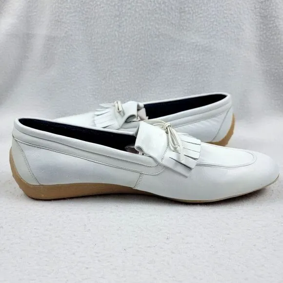 Vintage Pierre Cardin Tassel Loafers Men's Size 11 White Leather Slip-On Shoes