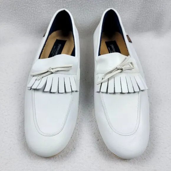 Vintage Pierre Cardin Tassel Loafers Men's Size 11 White Leather Slip-On Shoes