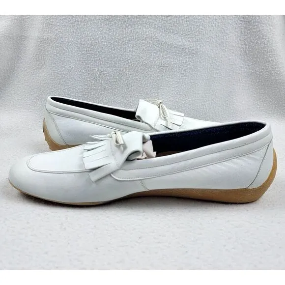 Vintage Pierre Cardin Tassel Loafers Men's Size 11 White Leather Slip-On Shoes