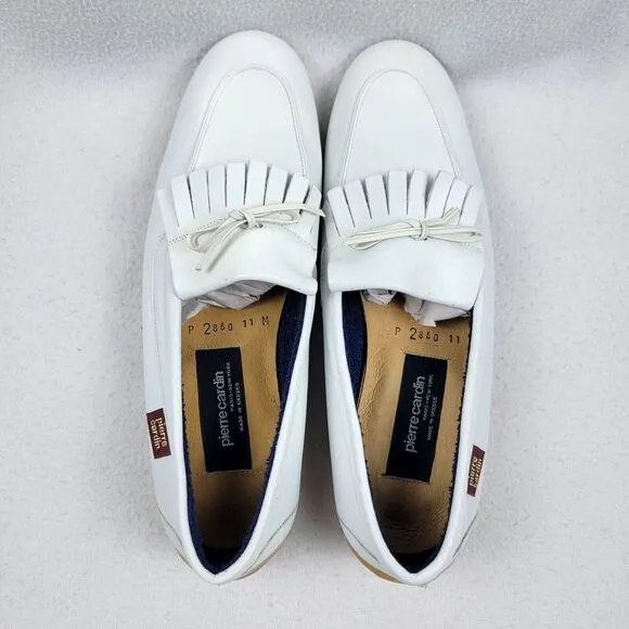 Vintage Pierre Cardin Tassel Loafers Men's Size 11 White Leather Slip-On Shoes