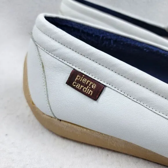 Vintage Pierre Cardin Tassel Loafers Men's Size 11 White Leather Slip-On Shoes