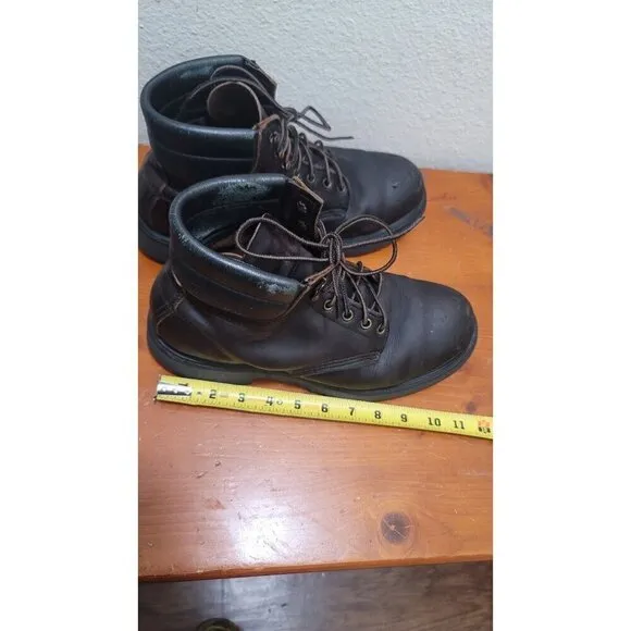 VINTAGE RED WING STEEL TOE ANKLE LEATHER WORK BROWN SLIP RESISTANT MEN'S BOOTS S