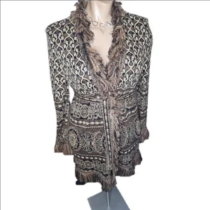 Vintage St. John Sport Ornate Pattern Longline Cardigan Sweater Women's Size XL
