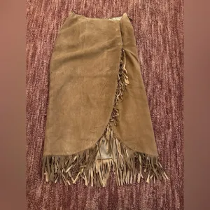 Vintage Suede Fringe Brown Skirt Size 8