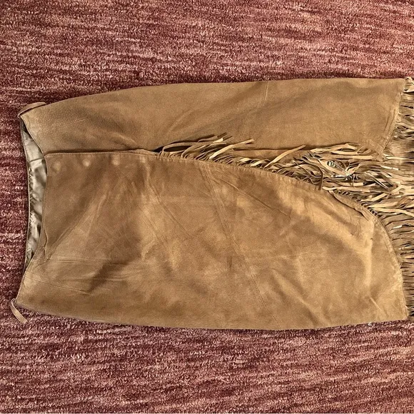 Vintage Suede Fringe Brown Skirt Size 8