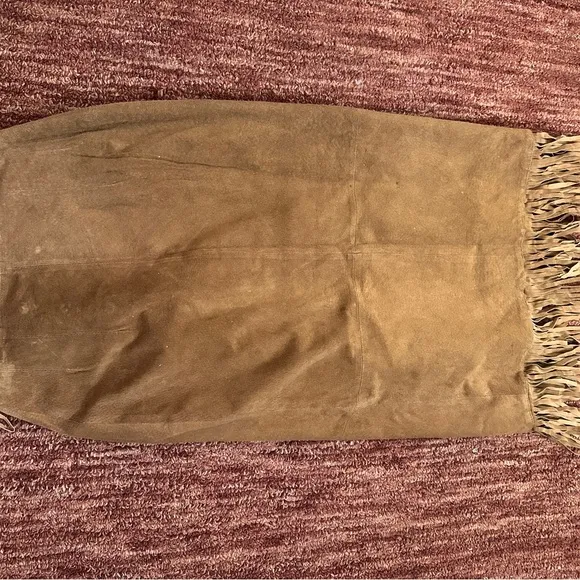 Vintage Suede Fringe Brown Skirt Size 8