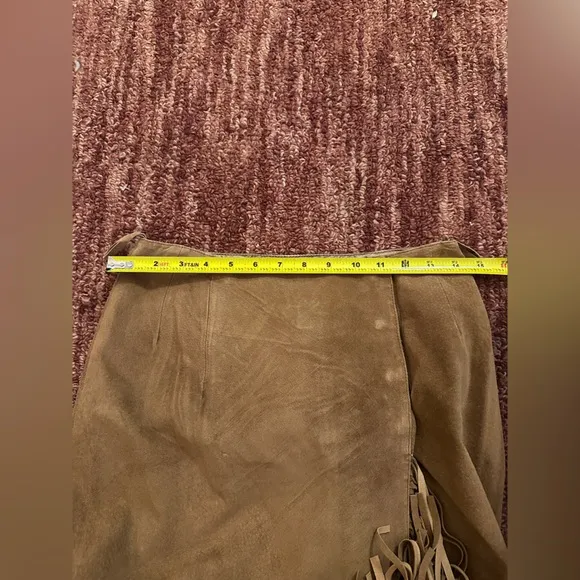 Vintage Suede Fringe Brown Skirt Size 8