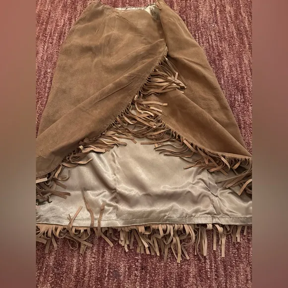 Vintage Suede Fringe Brown Skirt Size 8