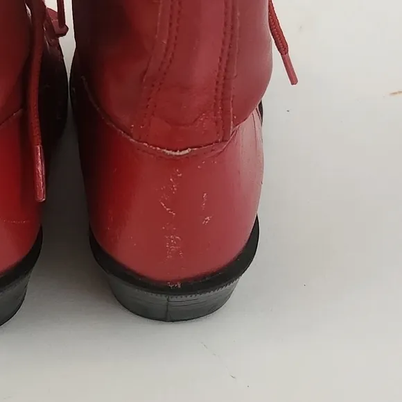 Vintage Texas Girls Red Leather Lace Up Tassel Ankle Cowgirl Boots Western Boots