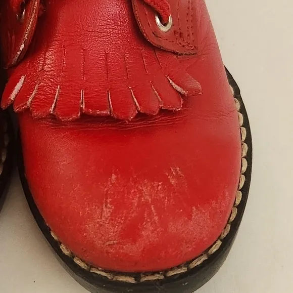 Vintage Texas Girls Red Leather Lace Up Tassel Ankle Cowgirl Boots Western Boots