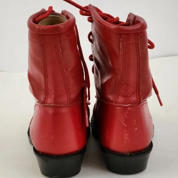 Vintage Texas Girls Red Leather Lace Up Tassel Ankle Cowgirl Boots Western Boots