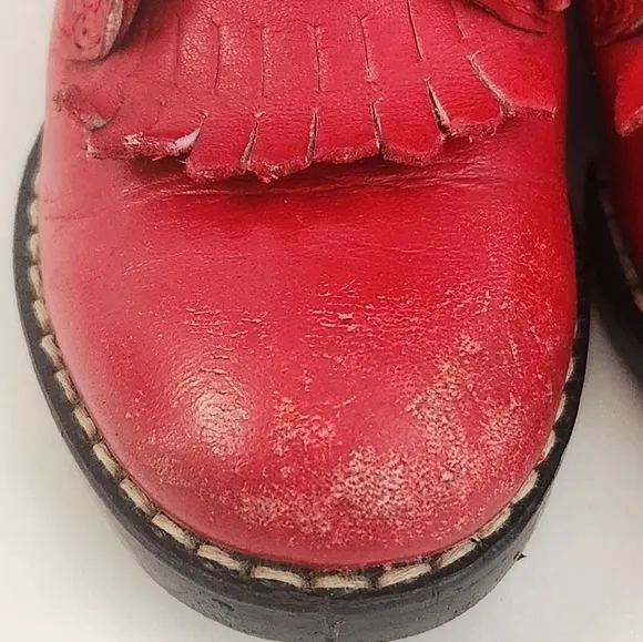 Vintage Texas Girls Red Leather Lace Up Tassel Ankle Cowgirl Boots Western Boots