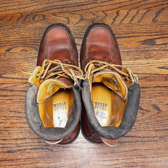 Vintage TEXAS STEER Brown Leather Moc Toe 8” Work Boots Men’s 10 USA