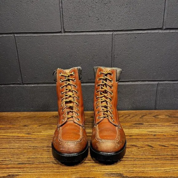 Vintage TEXAS STEER Brown Leather Moc Toe 8” Work Boots Men’s 10 USA