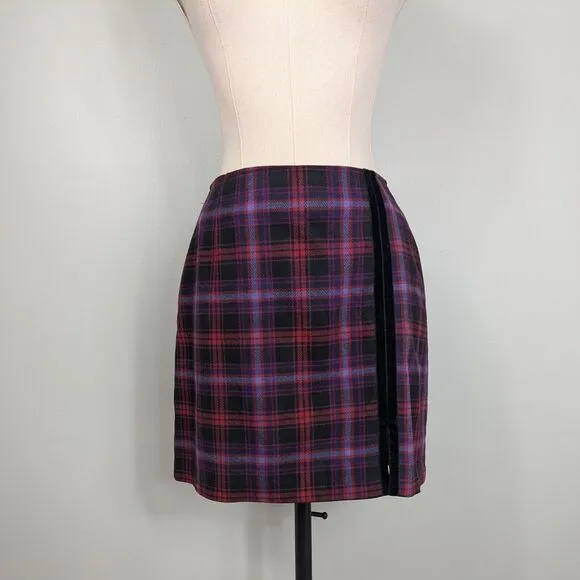 Vintage The Limited Mini Skirt Plaid 90S Academia Tartan Wool Velvet Red Black 4