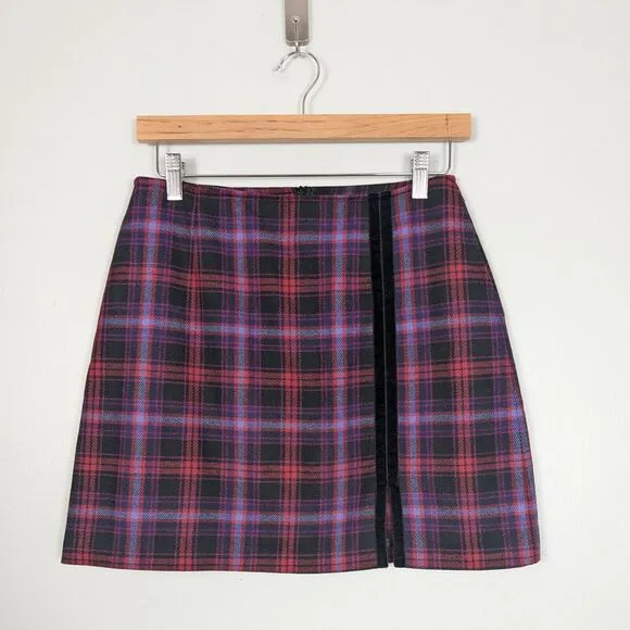 Vintage The Limited Mini Skirt Plaid 90S Academia Tartan Wool Velvet Red Black 4
