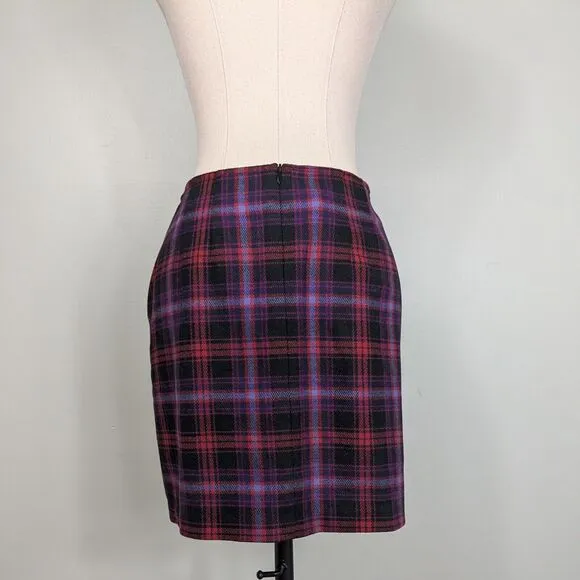 Vintage The Limited Mini Skirt Plaid 90S Academia Tartan Wool Velvet Red Black 4